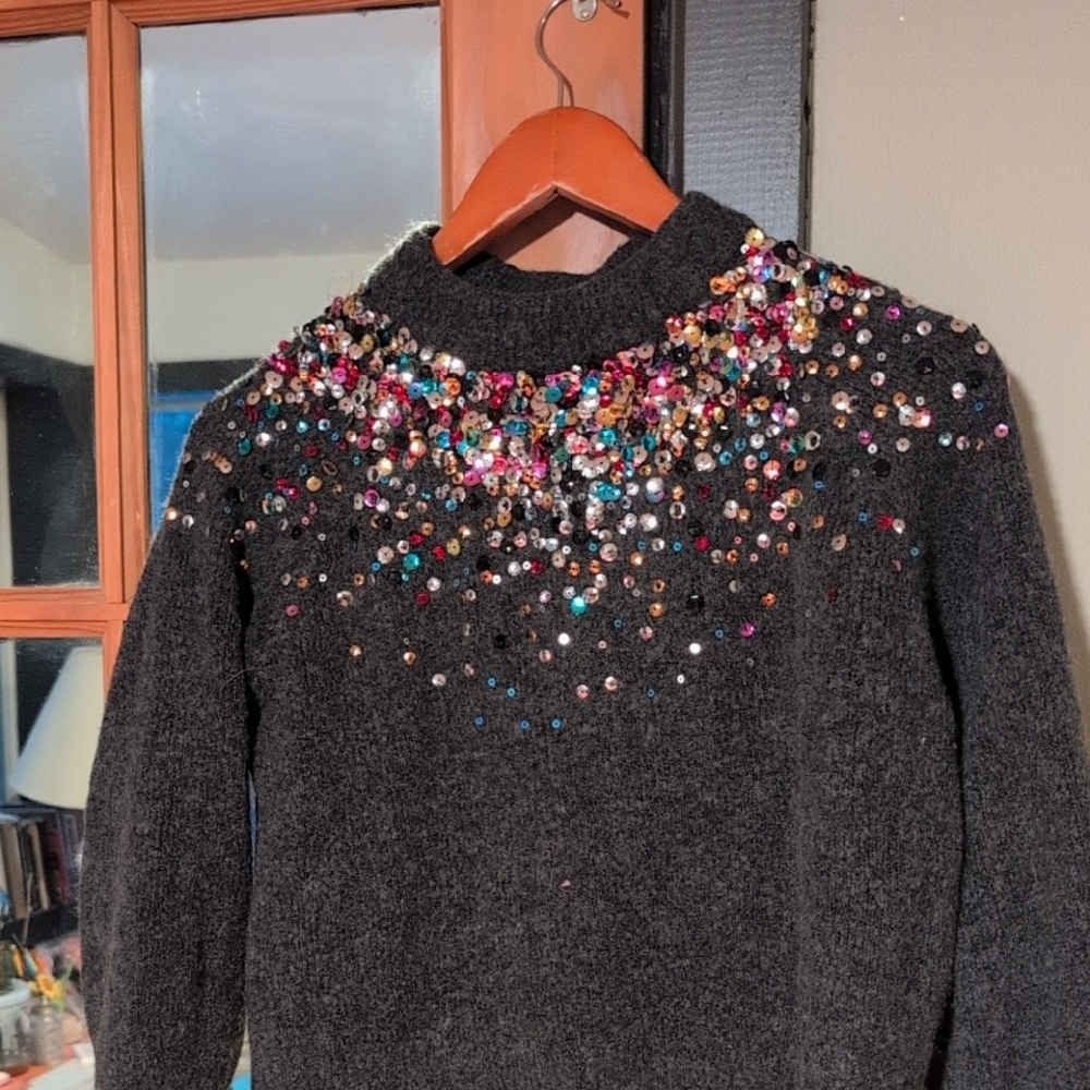 Zara Charcoal Sweater with Multicolor Sequins